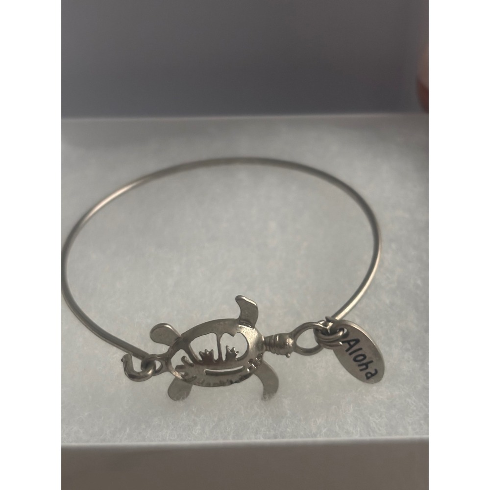 Silver Aloha Sea Turtle Honu Bangle Bracelet Tropical Hawaiian Jewelry - Picture 3 of 6